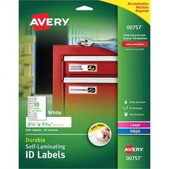 AVERY - Pack of (250), 1-1/32" x 3-1/2" White Paper Self Laminating Labels - All Tool & Supply