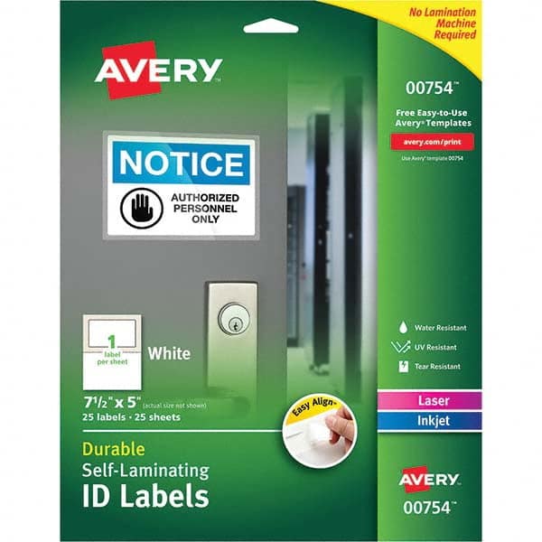 AVERY - Pack of (25), 5" x 7-1/2" White Paper Self Laminating Labels - All Tool & Supply