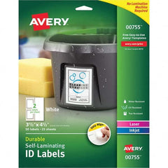 AVERY - Pack of (50), 3-1/2" x 4-1/2" White Paper Self Laminating Labels - All Tool & Supply