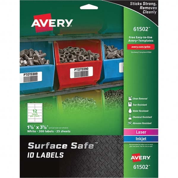 AVERY - Pack of (300), 1-5/8" x 3-5/8" White Polyester Durable Square Labels - All Tool & Supply