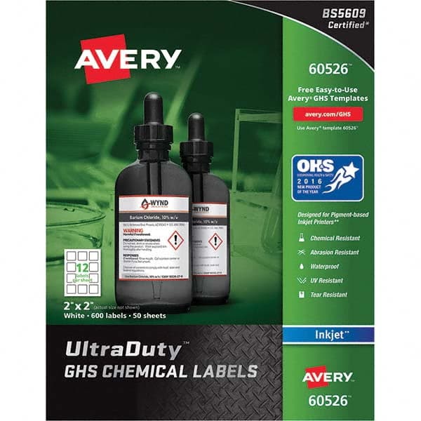 AVERY - Pack of (600), 2" x 2" White Synthetic Film ID Labels - All Tool & Supply