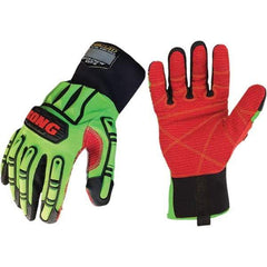 ironCLAD - Size XL (10), ANSI Cut Lvl A4, Puncture Lvl 4, Abrasion Lvl 4, Cut Resistant Gloves - 11" Long, Uncoated, Polyester Lining, Slip-On Cuff, Green/Red, Paired - All Tool & Supply