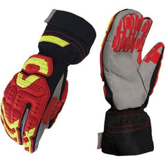 ironCLAD - Size M (8), ANSI Cut Lvl A4, Puncture Lvl 5, Abrasion Lvl 5, Cut Resistant Gloves - 12" Long, Uncoated, Polyester & Mylar Lining, Hook & Loop Cuff, Black/Red, Paired - All Tool & Supply