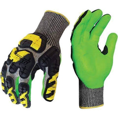 ironCLAD - Size S (7), ANSI Cut Lvl A3, Puncture Lvl 5, Abrasion Lvl 4, Foam Nitrile Coated Cut Resistant Gloves - 10" Long, Palm Coated, Elastic Knit Cuff, Gray/Green, Paired - All Tool & Supply