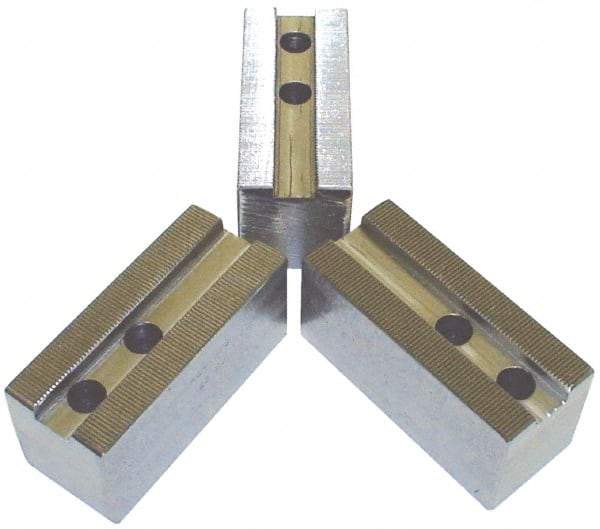 H & R Manufacturing - 3/32 x 90° Serrated Attachment, Square Soft Lathe Chuck Jaw - 3 Jaws, Steel, 1-9/16" Btw Mount Hole Ctrs, 6-1/4" Long x 2-1/2" Wide x 3" High, 1" Groove - All Tool & Supply