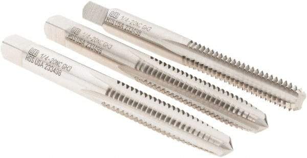 Union Butterfield - 1/4-20 UNC, 4 Flute, Bottoming, Plug & Taper, Bright Finish, High Speed Steel Tap Set - Right Hand Cut, 2-1/2" OAL, 1" Thread Length, 2B; 3B Class of Fit, Series 1500 - All Tool & Supply