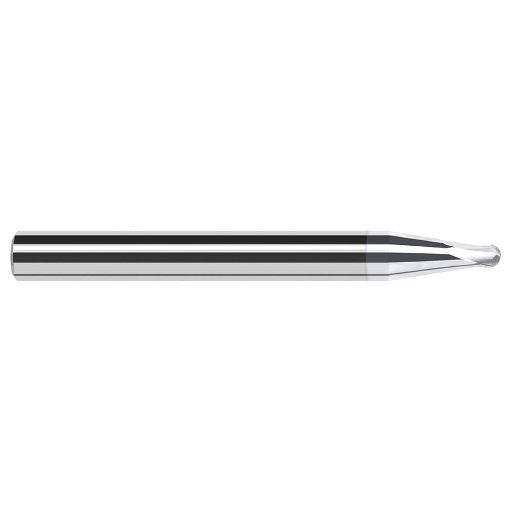 Ball End Mill: 0.1875″ Dia, 0.15″ LOC, 2 Flute, Solid Carbide 2-1/2″ OAL, 3/8″ Shank Dia, 45 ° Helix, TiB2 Coated, Single End