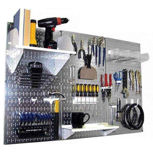 Wall Control - 48" Wide x 32" High Peg Board Kit - 3 Panels, Galvanized Steel, Galvanized/White - All Tool & Supply