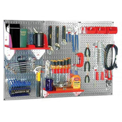 Wall Control - 48" Wide x 32" High Peg Board Kit - 3 Panels, Galvanized Steel, Galvanized/Red - All Tool & Supply