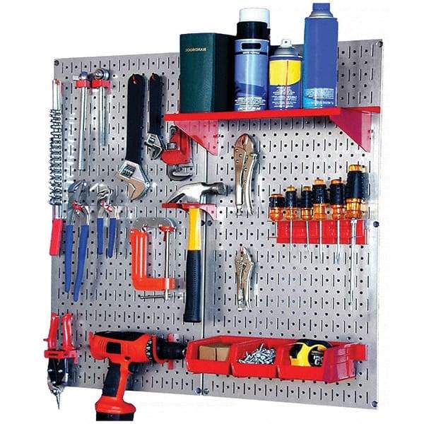 Wall Control - 32" Wide x 32" High Peg Board Kit - 2 Panels, Galvanized Steel, Galvanized/Red - All Tool & Supply