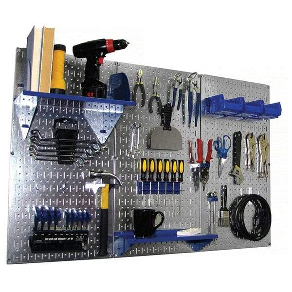 Wall Control - 48" Wide x 32" High Peg Board Kit - 3 Panels, Galvanized Steel, Galvanized/Blue - All Tool & Supply