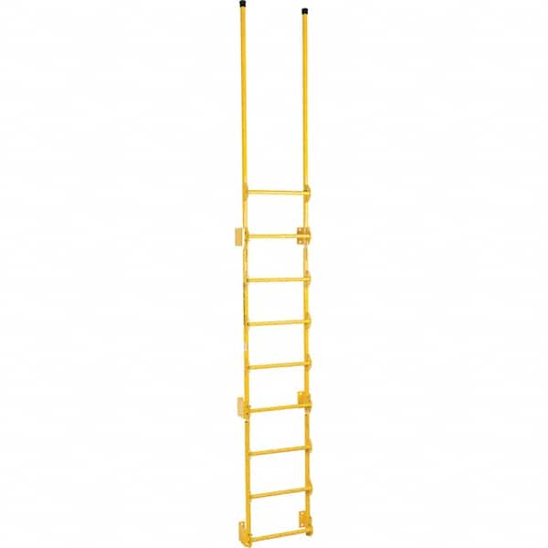 Steel Wall Mounted Ladder: 149-1/2″ High, 9 Steps, 300 lb Capacity 20-7/16″ Base Width