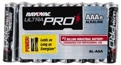 Rayovac - Size AAA, Alkaline, 8 Pack, Standard Battery - 1.5 Volts, Button Tab Terminal - All Tool & Supply