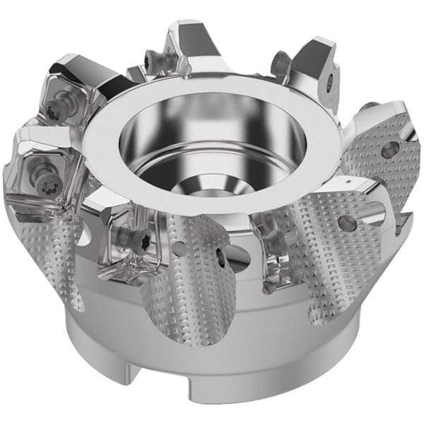 Seco - 80mm Cut Diam, 27mm Arbor Hole, 8mm Max Depth of Cut, 71° Indexable Chamfer & Angle Face Mill - 8 Inserts, SN.. Insert, Right Hand Cut, 8 Flutes, Through Coolant, Series R220.56 - All Tool & Supply