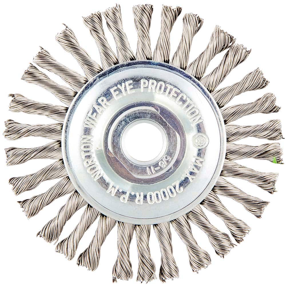 Norton - 4" OD, 5/8-11 Arbor Hole, Stringer Bead Twist Knot Stainless Steel Wheel Brush - All Tool & Supply