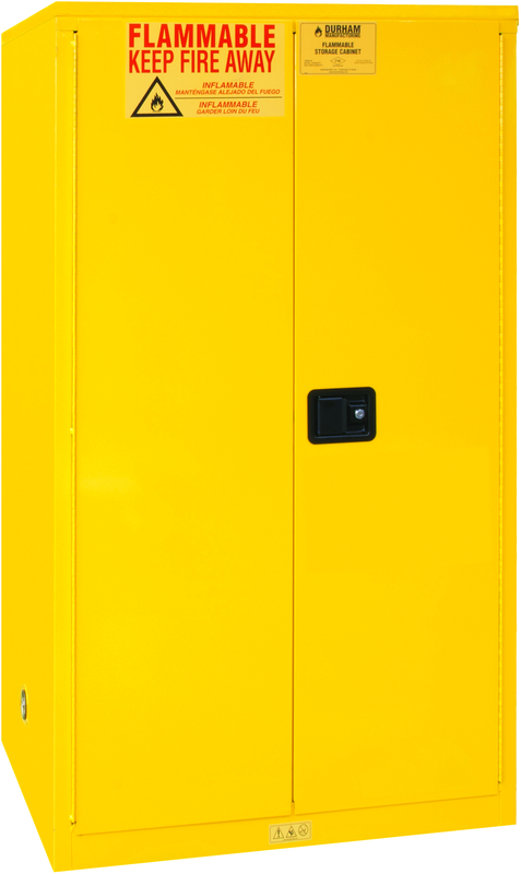 60 Gallon - All Welded -FM Approved - Flammable Safety Cabinet - Manual Doors - 2 Shelves - Safety Yellow - All Tool & Supply