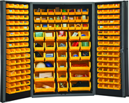 48"W - 14 Gauge - Lockable Cabinet - With 176 Yellow Hook-on Bins - Deep Door Style - Black - All Tool & Supply