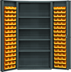 36"W - 14 Gauge - Lockable Cabinet - With 96 Yellow Hook-on Bins - 4 Adjustable Shelves - Deep Door Style - Gray - All Tool & Supply