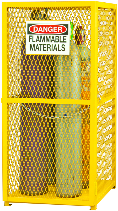 30" W - All welded - Angle Iron Frame with Mesh Side - Vertical Gas Cylinder Cabinet - Magnet Door - Safety Yellow - All Tool & Supply