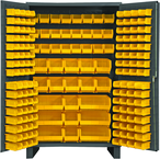 48"W - 14 Gauge - Lockable Cabinet - With 171 Yellow Hook-on Bins - Flush Door Style - Gray - All Tool & Supply