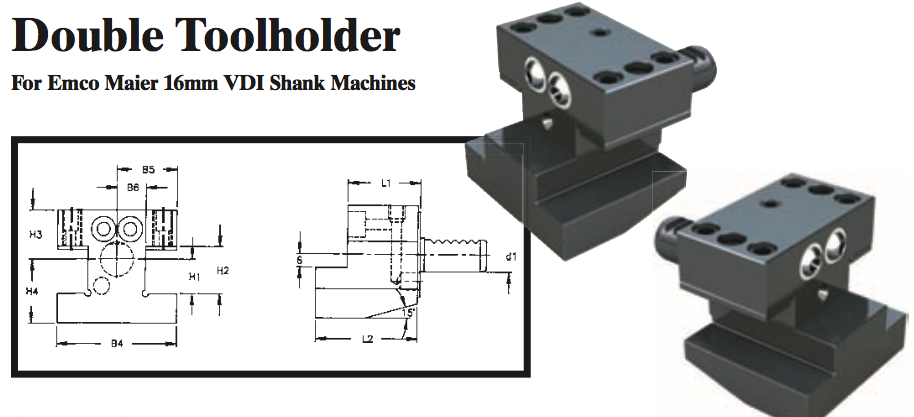 Double Toolholder - Standard (Top) (For Emco Maier 16mm VDI Shank Machines) - Part #: CNC86 E41.1616 - All Tool & Supply