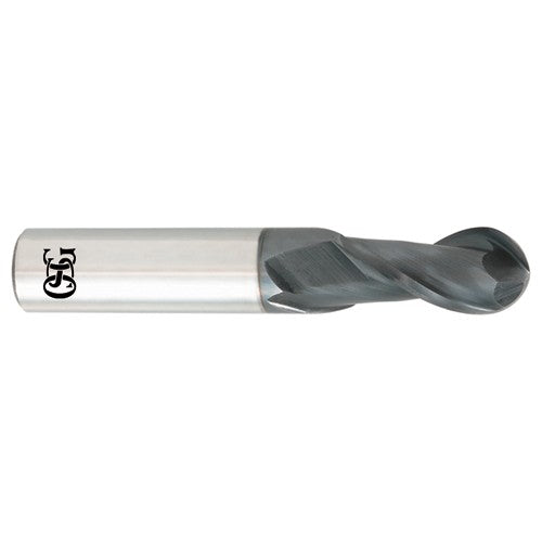 ‎1/16″ Dia. × 1/8″ Shank × 3/16″ DOC × 1-1/2″ OAL, Carbide TiAlN, 2 Flute, Shrink Fit, Ballnose End Mill - All Tool & Supply