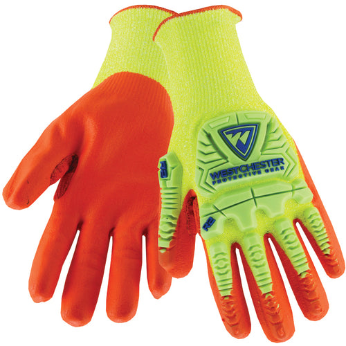 Hi Vis 10 Gauge Yellow HPPE Shell With Orange Foam Nitrile Palm Gloves 2XL - All Tool & Supply