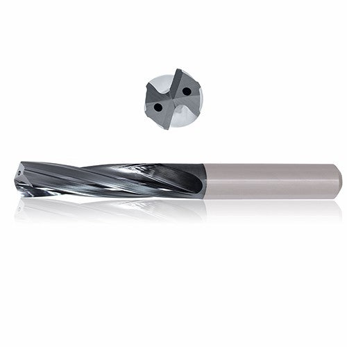 0.4375 mm Dia. × 12 mm Shank × 215 mm Flute Length × 265 mm OAL, 16xD, 135°, Varianta Supral, 2 Flute, Coolant Thru, h6, Cylindrical, Solid Carbide Drill