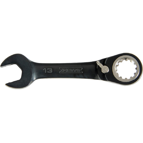 Proto Black Chrome Combination Stubby Reversible Ratcheting Wrench 12 mm - Spline - All Tool & Supply