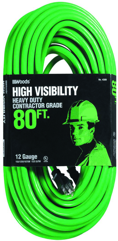 80' Ext. Cord Extra HD 1-Outlet- Neon High Visibility - All Tool & Supply