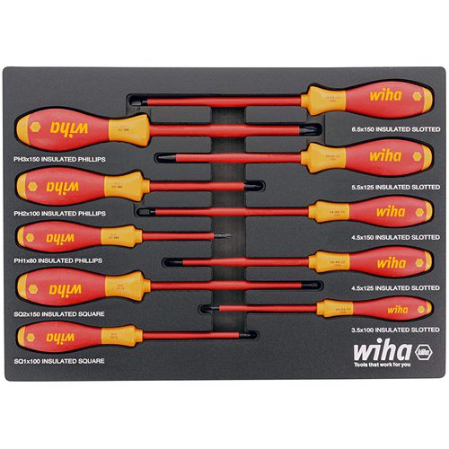 10 Piece Insulated SoftFinish® Cushion Grip Screwdriver Tray Set - Exact Industrial Supply