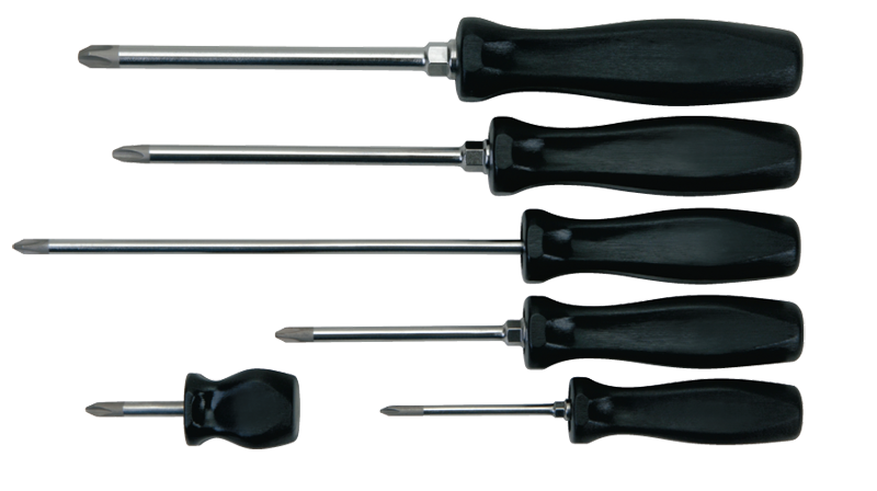 6 Piece - Phillips® Screwdriver Set - Includes: 6-1/4 #1; 7-5/16 #2; 12 #2; 10-1/2 #3; 10-3/4 #4; 3-1/2 #2 - All Tool & Supply