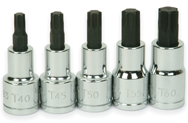 5 Piece - #9329080 - T40; T45; T50; T55; T60 - 1/2" Drive - Socket Drive Torx Bit Set - All Tool & Supply