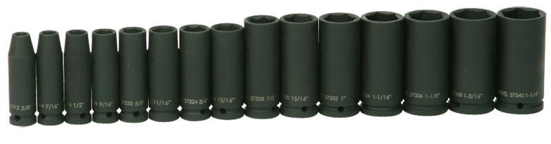 14 Piece - #9379085 - 3/8 to 1-1/4" - 1/2" Drive - 6 Point - Deep Impact Socket Set - All Tool & Supply