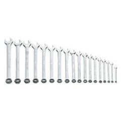 Snap-On/Williams Metric Combination Wrench Set -- 18 Pieces; 12PT Satin Chrome; Includes Sizes: 7; 8; 9; 10; 11; 12; 13; 14; 15; 16; 17; 18; 19; 20; 21; 22; 23; 24mm - All Tool & Supply