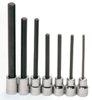 7 Piece - #9320551 - 1/8; 5/32; 3/16; 7/32; 1/4; 5/16; 3/8" - 3/8" Drive - Socket Drive Extra Long Hex Bit Set - All Tool & Supply