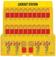 Padllock Wall Station - 22 x 22 x 1-3/4''-With (20) 3Red Steel Padlocks - All Tool & Supply