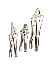 Locking Plier Set -- 3pc. Chrome Plated- Includes: 5"; 10" Curved Jaw / 6" Long Nose - All Tool & Supply