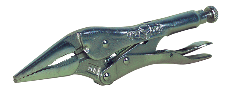 Long Nose Locking Pliers with Wire Cutter -- #9LN Plain Grip 3'' Capacity 9'' Long - All Tool & Supply