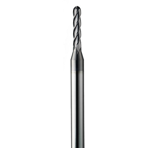 ‎0.025″ Dia. × 1/8″ Shank × 0.075″ DOC × 1-1/2″ OAL, Carbide AlTiN, Spiral , 4 Flute, 30° Helix, Ballnose End Mill - Exact Industrial Supply