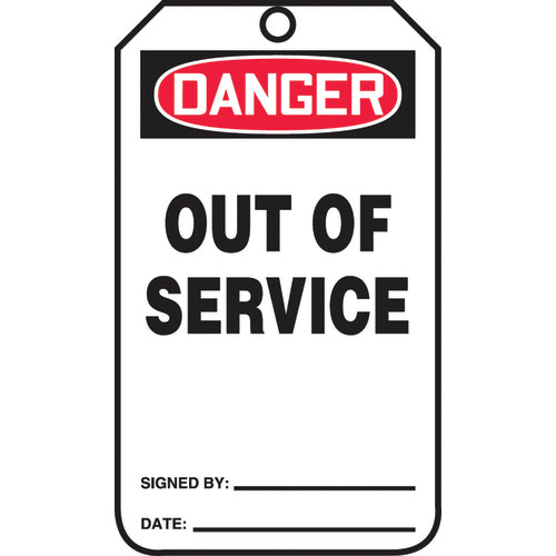 Safety Tag, Danger Out Of Service, 25/Pk, Cardstock - All Tool & Supply