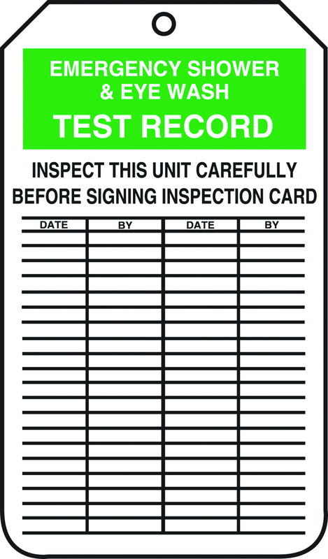 Inspection Record Tag, Emergency Shower & Eye Wash Test Record, 25/Pk, Plastic - All Tool & Supply