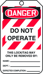 Lockout Tag, Danger Do Not Operate, 25/Pk, Plastic - All Tool & Supply