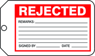 Production Control Tag, Rejected, 25/Pk, Plastic - All Tool & Supply