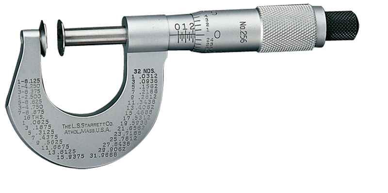 #256MRL-25 -  0 - 25mm Measuring Range - .01mm Graduation - Ratchet Thimble - High Speed Steel Face - Disc Micrometer - All Tool & Supply