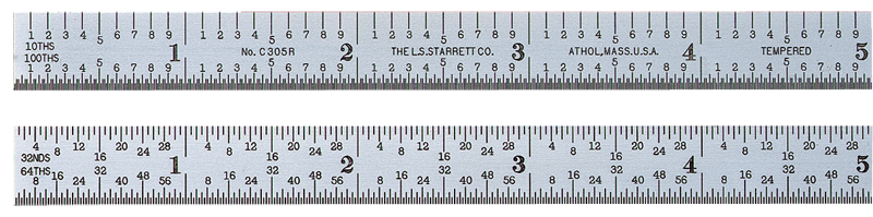 #C305R-12-Certified - 12'' Long - 12R Graduation - 1/2'' Wide - Satin Chrome Finish Flexible Steel Rule with Certification - All Tool & Supply