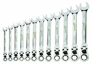 12 Piece - 12 Pt Ratcheting Flex-Head Combination Wrench Set - High Polish Chrome Finish - Metric 8mm - 19mm - All Tool & Supply