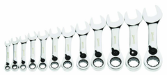 12 Piece - 12 Pt Ratcheting Stubby Combination Wrench Set - High Polish Chrome Finish - Metric; 8mm - 19mm - All Tool & Supply