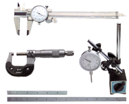 Kit Contains: 6" Dial Caliper; 0-1" Outside Micrometer; Mag Base With Fine Adjustment; 1" Travel Indicator; 6" 4R Scale And 12" 4R Scale - 6 Piece Machinist Set Up & Inspection Kit - All Tool & Supply