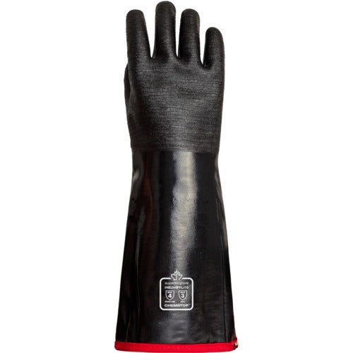 Chemical resistant, extended-length gloves that guard against heat up to 200°C / 392°F